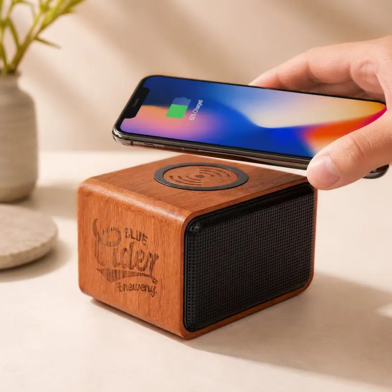 Wooden Bluetooth Speaker with Wireless Charging