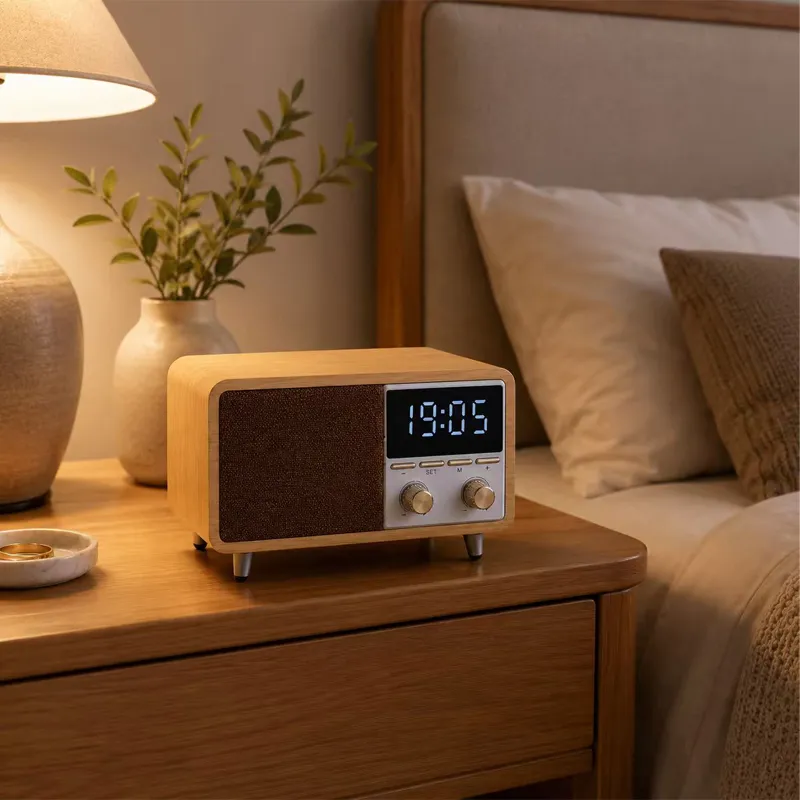ZTZW063 Retro Bluetooth Speaker Clock Radio with Fabric Grille&Wood Finish,Vintage FM Radio with Dual Alarm