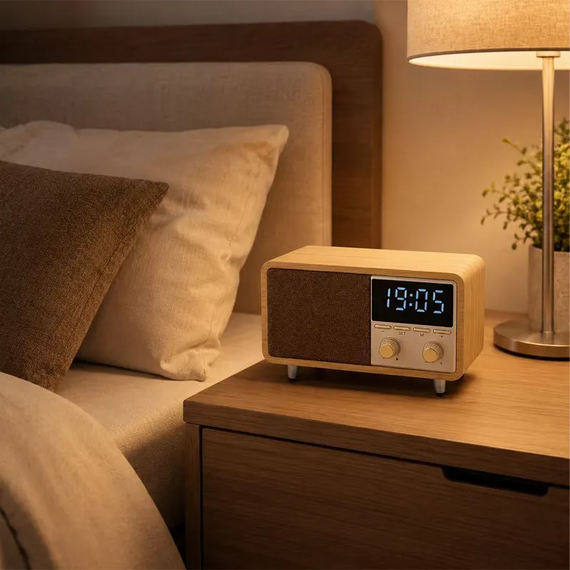 ZTZW063 Retro Bluetooth Speaker Clock Radio with Fabric Grille&Wood Finish,Vintage FM Radio with Dual Alarm