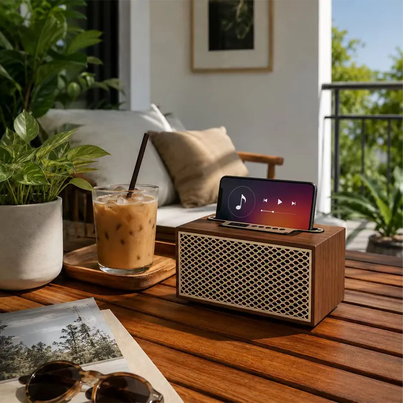 ZTZ005-4 New FM Wireless Wooden V5.0 Speaker