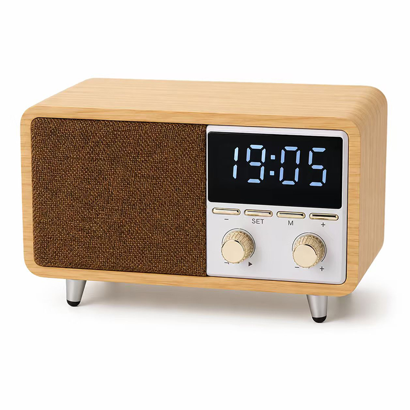 ZTZW063 Retro Bluetooth Speaker Clock Radio with Fabric Grille&Wood  Finish,Vintage FM Radio with Dual Alarm