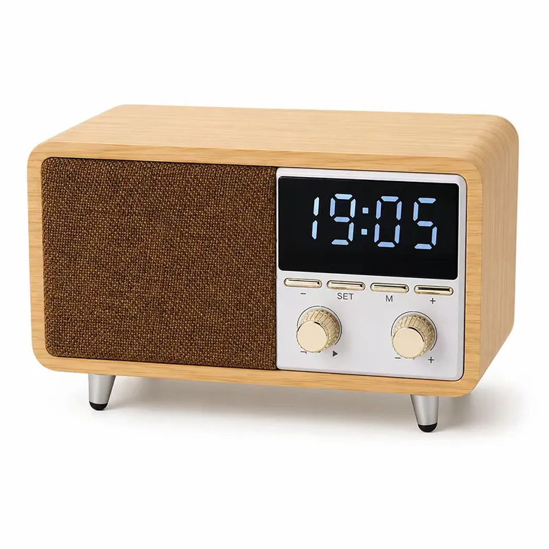 ZTZW063 Retro Bluetooth Speaker Clock Radio with Fabric Grille&Wood  Finish,Vintage FM Radio with Dual Alarm