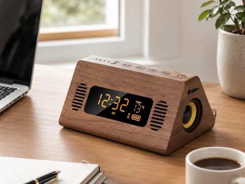 Description of Small Wood Speakers ZTZ912-2 Natural Wooden Bluetooth Speaker with Digital Display