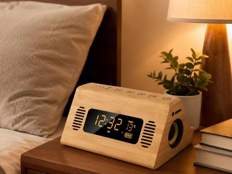 Description of Small Wood Speakers ZTZ912-4 Natural Wooden Bluetooth Speaker with Digital Display