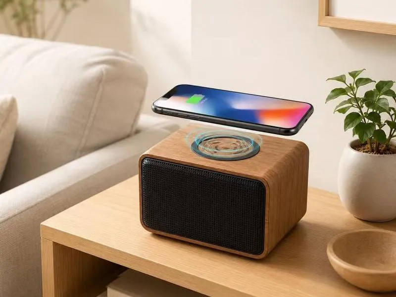 Description of XS-WC02 Wireless Wooden Speaker with Wireless Charging
