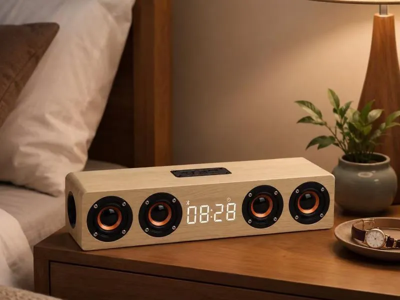 Description of ZTZ008-1 Wooden Bluetooth Soundbar with Digital Clock
