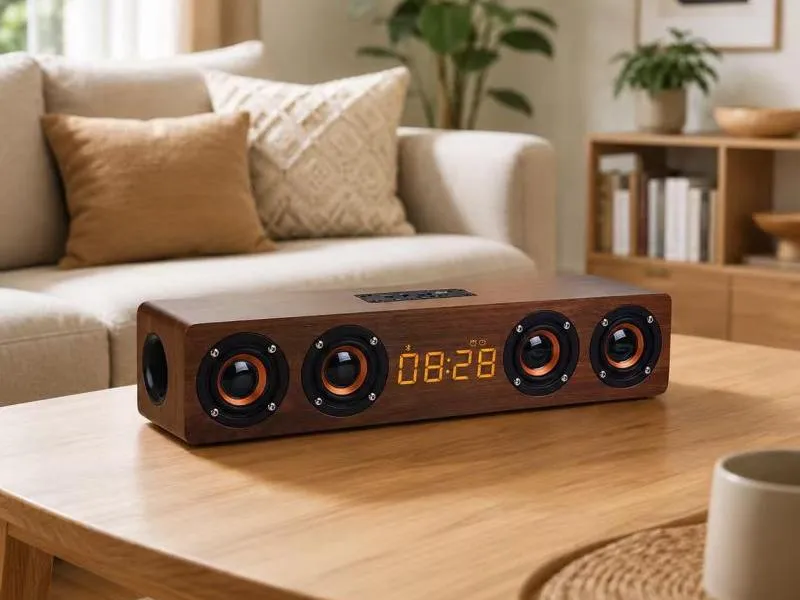 Description of ZTZ008 Wooden Bluetooth Soundbar with Digital Clock