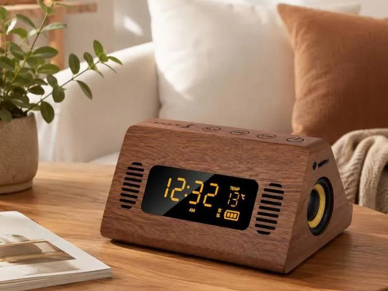 Description of Small Wood Speakers ZTZ912-2 Natural Wooden Bluetooth Speaker with Digital Display