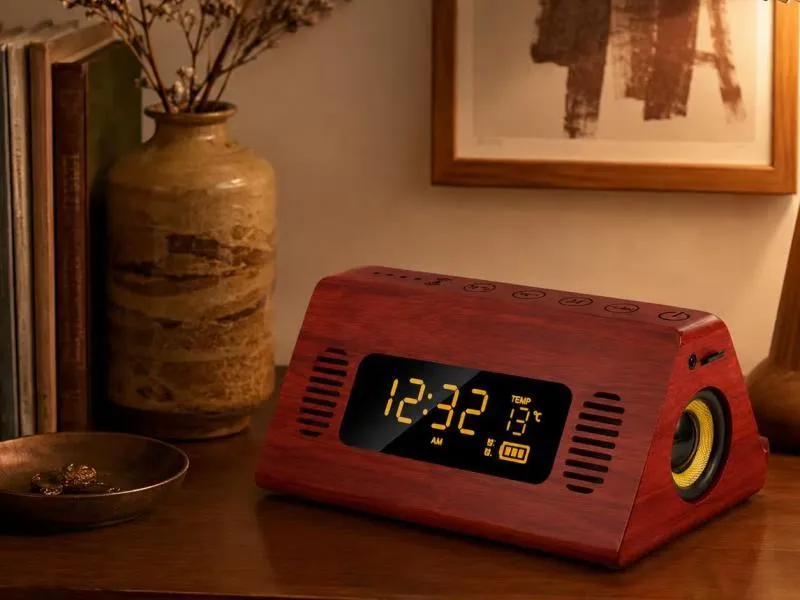 Description of Small Wood Speakers ZTZ912-1 Natural Wooden Bluetooth Speaker with Digital Display