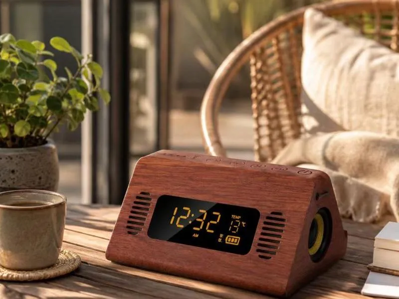 Description of Small Wood Speakers ZTZ912-3 Natural Wooden Bluetooth Speaker with Digital Display