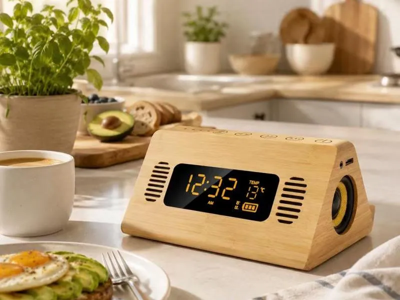Description of Small Wood Speakers ZTZ912-4 Natural Wooden Bluetooth Speaker with Digital Display