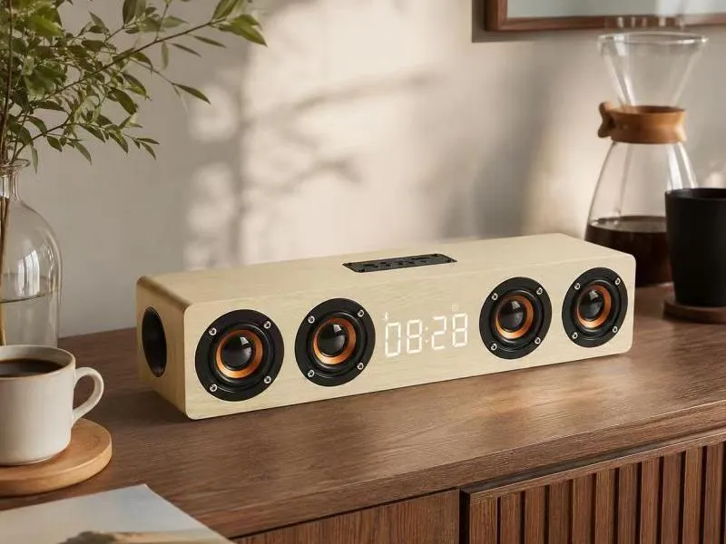 Description of ZTZ008-1 Wooden Bluetooth Soundbar with Digital Clock