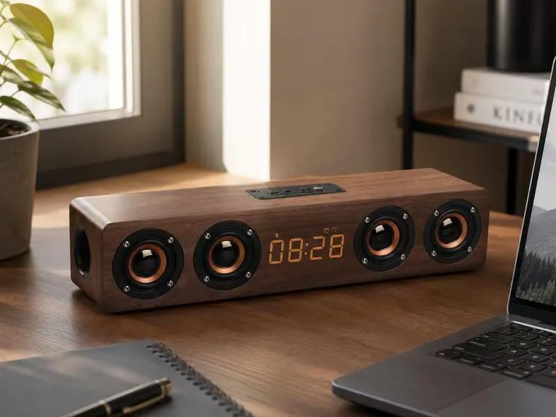 Description of ZTZ008 Wooden Bluetooth Soundbar with Digital Clock