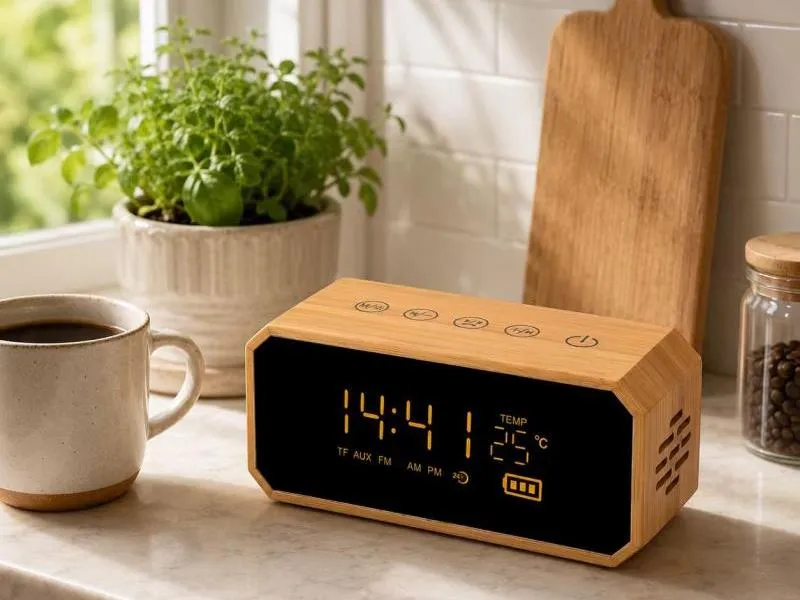 Description of ZTZ911 Wood Portable Bluetooth Speaker with Digital Clock