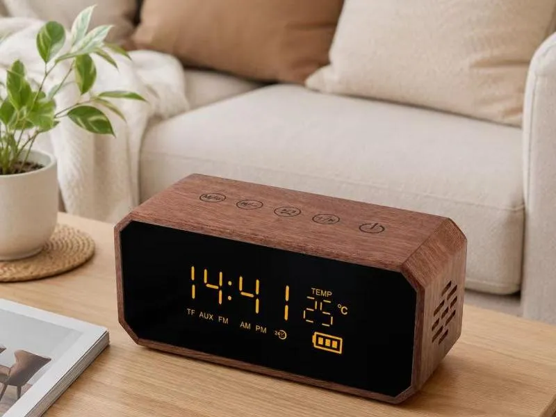 Description of ZTZ911-2 Wood Portable Bluetooth Speaker with Digital Clock