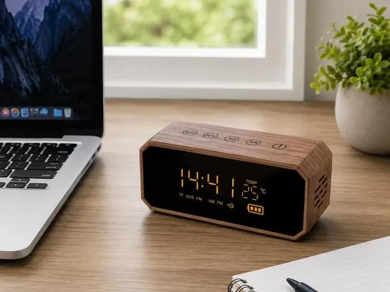 Description of ZTZ911-4 Wood Portable Bluetooth Speaker with Digital Clock