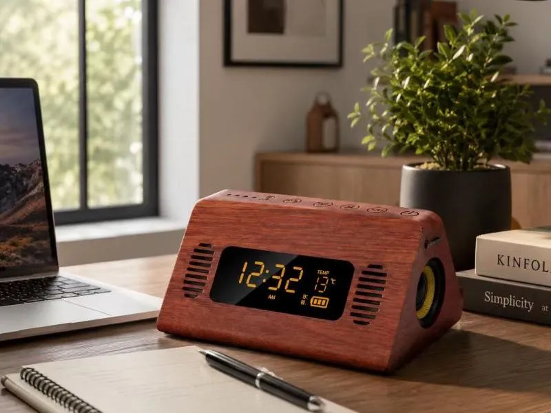 Description of Small Wood Speakers ZTZ912-3 Natural Wooden Bluetooth Speaker with Digital Display