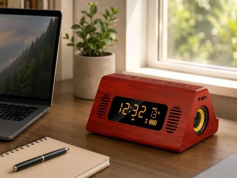 Description of Small Wood Speakers ZTZ912-1 Natural Wooden Bluetooth Speaker with Digital Display
