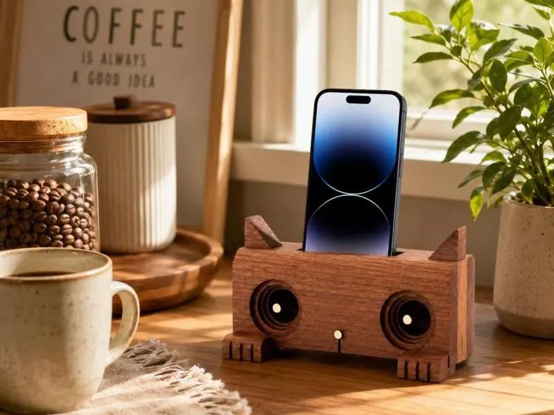 Description of XS-PS04 Cat-Shaped Wooden Acoustic Speaker