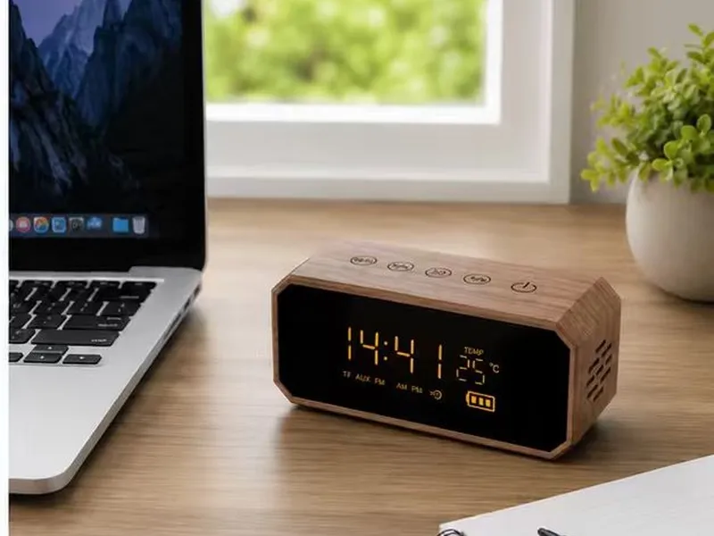 Description of ZTZ911-2 Wood Portable Bluetooth Speaker with Digital Clock