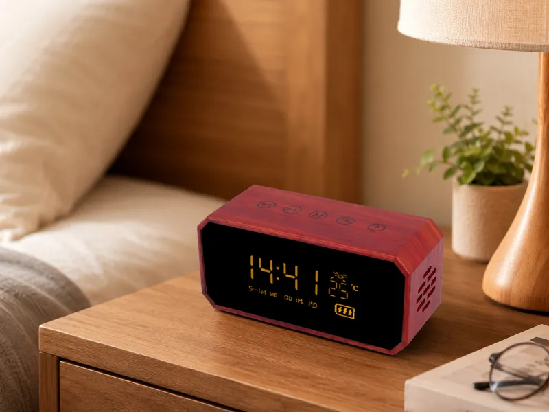 Description of ZTZ911-3 Wood Portable Bluetooth Speaker with Digital Clock