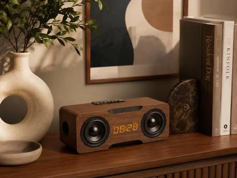 Description of ZTZW064 Dark Brown Wooden Desktop Bluetooth Speaker