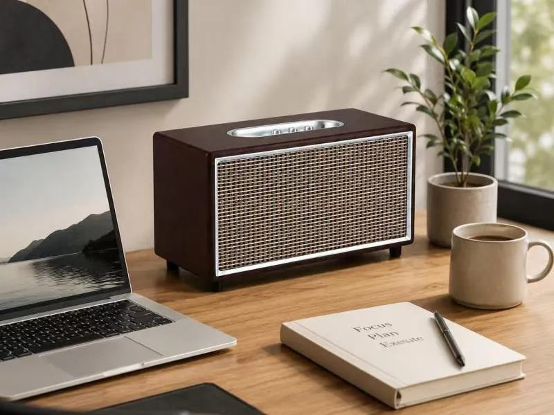 Description of ZTZ025 Brown Desktop Desi Wood Bluetooth Speaker
