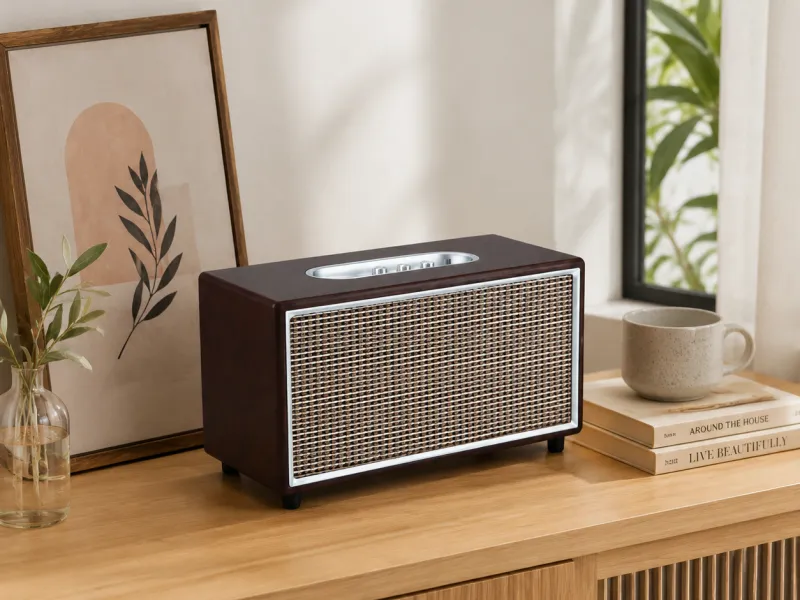 Description of ZTZ025 Brown Desktop Desi Wood Bluetooth Speaker
