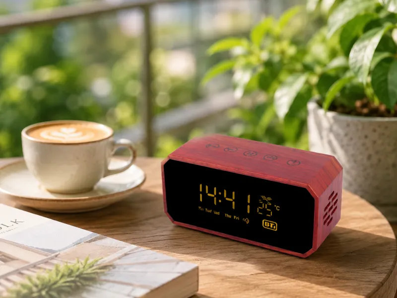 Description of ZTZ911-3 Wood Portable Bluetooth Speaker with Digital Clock