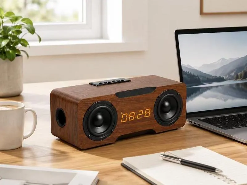 Description of ZTZW064 Dark Brown Wooden Desktop Bluetooth Speaker