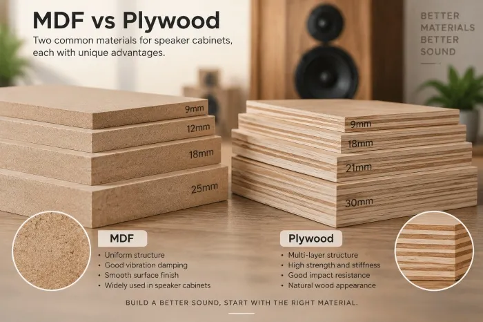MDF and plywood speaker cabinet thickness comparison for wooden speaker enclosure design
